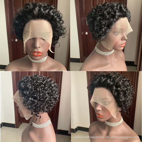 Short Curly Pixie Cut Wig 13x1 Transparent Lace Front Human Hair Wigs for Black Women Cheap Pre Plucked Natural Hairline